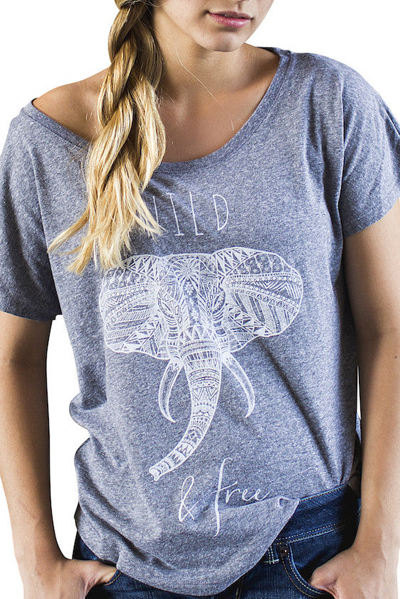 Wild and Free Ladies Flowy Scoop Neck Tee (Gray)