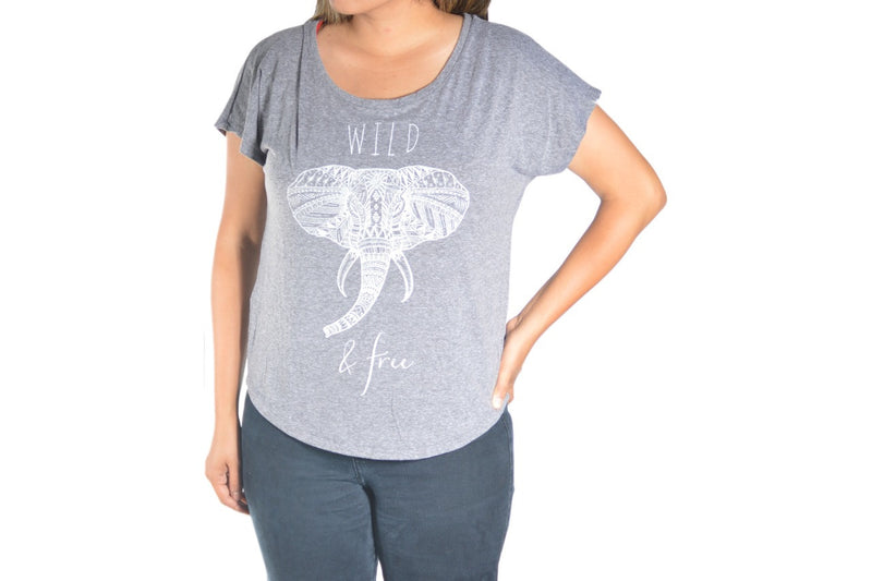 Wild and Free Ladies Flowy Scoop Neck Tee (Gray)